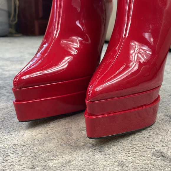 New Dolls Kill Lemon Drop by Privileged Shiny Red Heeled Platform Boots 10 - Picture 5 of 15